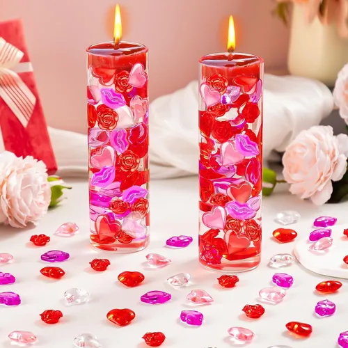 Vista 2 de 260 piezas de relleno de jarrón para el día de San Valentín, mini gemas de rosas acrílicas de corazón rosa rojo para centros de mesa, decoración