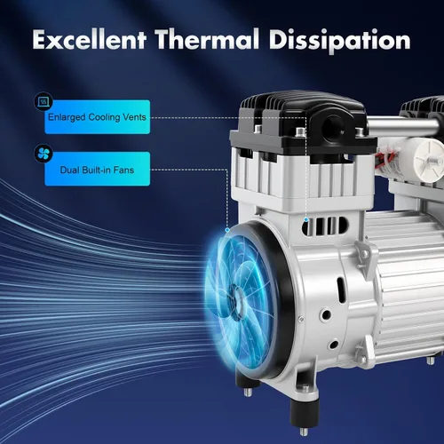 Vista 4 de Bomba de vacío de diafragma sin aceite 7CFM, cabezal de compresor eléctrico de 1100 W, recuento de motor de silencio de aire pequeño, bomba de vacío