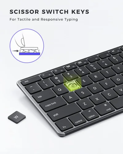 Vista 4 de seenda - Teclado y mouse inalámbricos Bluetooth compatibles con Mac, teclado y mouse multidispositivo de acero inoxidable recargable con teclado