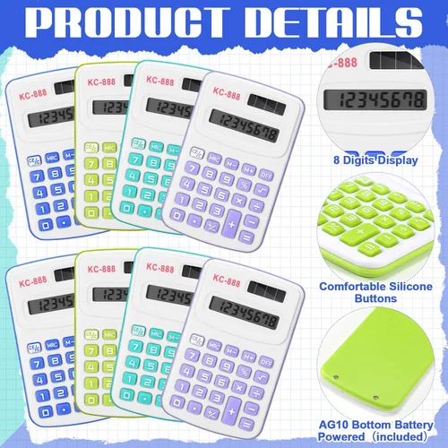 Vista 2 de Hoteam Calculadora de bolsillo de Navidad de 16 piezas, regalo para estudiantes, mini calculadora de mano a granel, calculadoras estándar básicas
