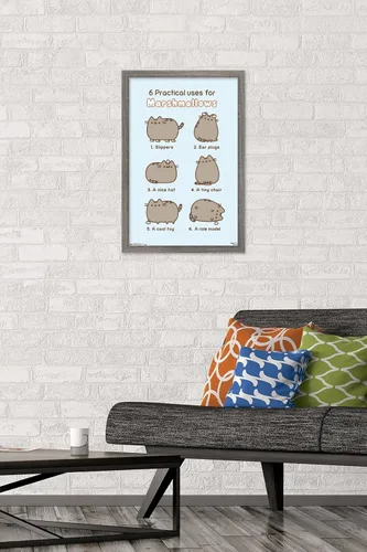 Vista 2 de Trends International Pusheen - Póster de pared de malvavisco, 14.725 x 22.375 pulgadas, versión enmarcada de madera de granero
