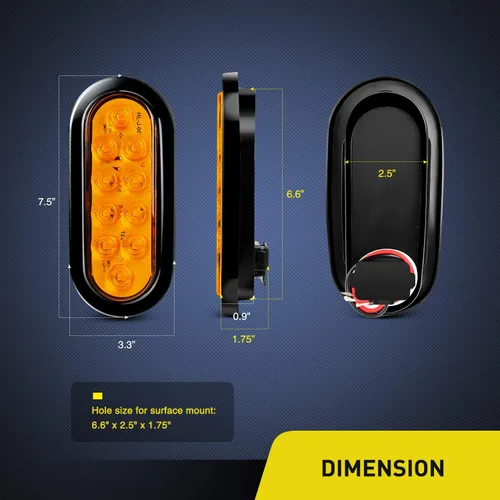 Vista 2 de Nilight - TL-08 - Luces traseras LED ovaladas de 6 pulgadas, color ámbar, 2 unidades, 10 LED con ojales de montaje empotrado, enchufes IP67, señales