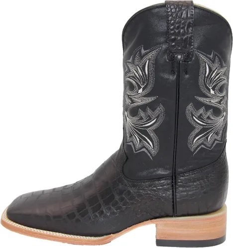 Vista 3 de Bota de piel de cocodrilo con estampado de vaquero occidental y puntera cuadrada para hombre