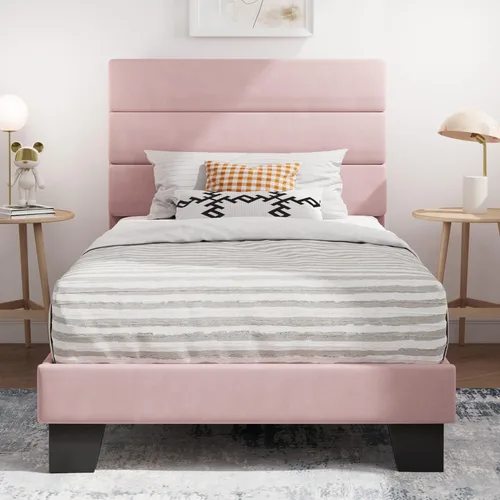Vista 27 de SHA CERLIN Base de cama de plataforma completa con cabecera de tela tapizada, base de colchón con fuerte soporte de listones de madera, no necesita