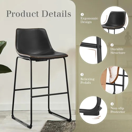 Vista 5 de DUMOS Bar Stools Set of 2, Leather Barstools Counter Height Dining Room Chairs, Kitchen Island Modern Bar Stools with Back, 30 inch Counter Stool