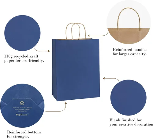 Vista 5 de BagDream Bolsas de regalo de 10 x 5 x 13 pulgadas, 25 bolsas de papel kraft para compras, bolsas de venta al por menor, bolsas de regalo de papel