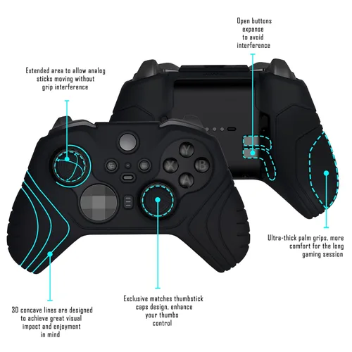 Vista 4 de PlayVital Samurai Edition Anti Slip Silicone Case Cover for Xbox Elite Wireless Controller Series 2 Core, Ergonomic Soft Rubber Skin Protector for