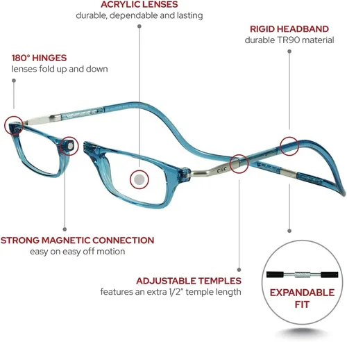 Vista 3 de Anteojos de lectura con sujección magnética, con estuche de microfibra de regalo, de Clic, Azul