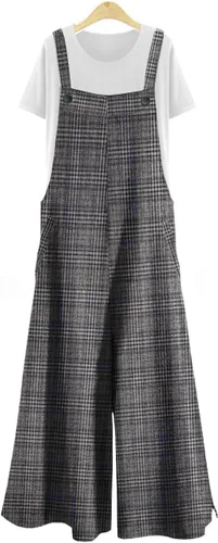 Vista 3 de YESNO - Enterizo holgado de estilo informal, overol con pantalones largos de pierna ancha, de algodón y con bolsillos, para mujer