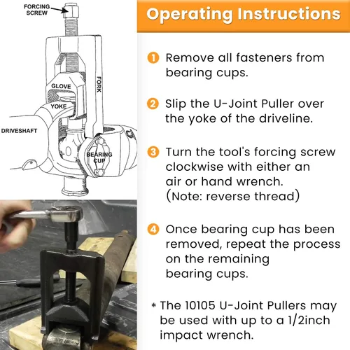 Vista 5 de E-cowlboy 10105 Herramientas de extracción de juntas en U automotrices (Clase 1-3) Extractor de juntas universales Prensa de extracción de junta