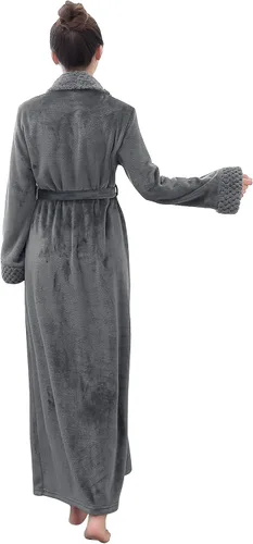 Vista 4 de Hellomamma Bata de baño larga para mujer, de felpa suave, de forro polar, camisón para mujer, pijama, ropa de dormir