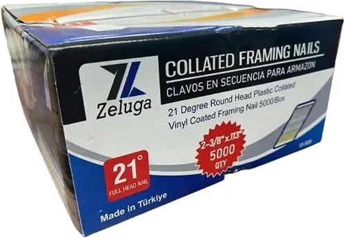 Vista 3 de Zeluga 13-528 21 grados 2-3/8 "x 113" Cabeza redonda Anillo Shank Tira de plástico Brillante Collated Framing Nails, 5000/Caja