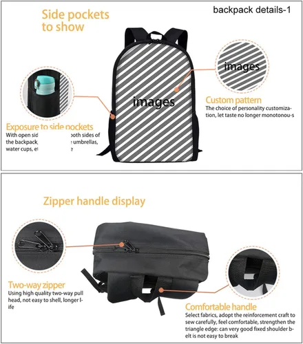 Vista 3 de HUGS IDEA Juego de 3 bolsas escolares con aislamiento térmico para el almuerzo, estuche para lápices