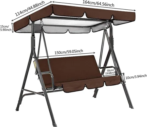 Vista 7 de Juego de funda universal para toldo de columpio para patio, cubierta superior de toldo de repuesto para asientos de columpio de jardín de 3 plazas
