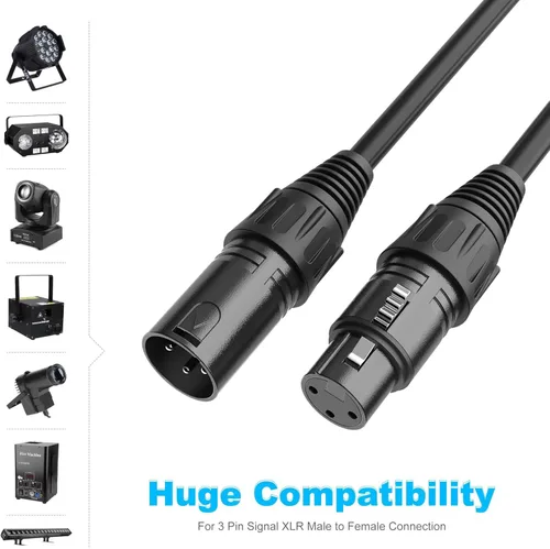 Vista 4 de MFL. Cable DMX flexible de 50 pies, 22 AWG, señal de 3 pines (compatible con XLR) macho a hembra, cable para iluminación de escenario, luces de DJ
