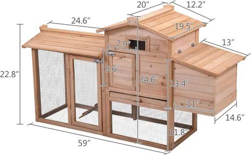 Vista 2 de Conejera de madera, para exteriores, gallinero de madera para mascotas con rejillas de ventilación, puerta que se puede abrir, cuna para 2 conejos