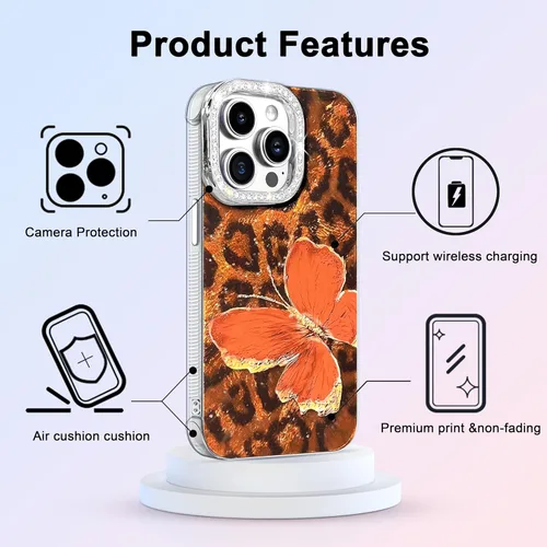 Vista 703 de I-MGAE-IN-AR - Funda diseñada para iPhone 12 y 12 Pro, diseño de mariposa plateada brillante, funda protectora de poliuretano termoplástico, suave