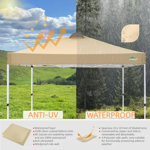 Vista 2 de COBlZI - Tienda de campaña desplegable EZ de 10 x 10 pies con 4 paredes laterales extraíbles, impermeable, comercial, fácil ajustable