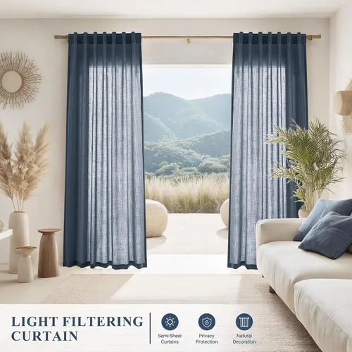 Vista 163 de Joywell - Cortinas de lino de 96 pulgadas de largo para sala de estar Natural