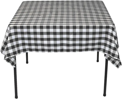 LinenTablecloth - Mantel cuadrado de poliéster de 54 pulgadas, color blanco y negro