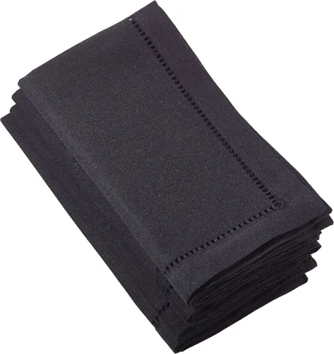 Vista 37 de SARO LIFESTYLE Servilleta de cóctel con borde cosido (juego de 12), negro, 6"x6