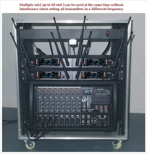 Vista 3 de GTD Audio - Micrófono inalámbrico UHF de 2 x 100 canales ajustables, rango de hasta 400 pies, sistema de karaoke para DJ con micrófonos de metal
