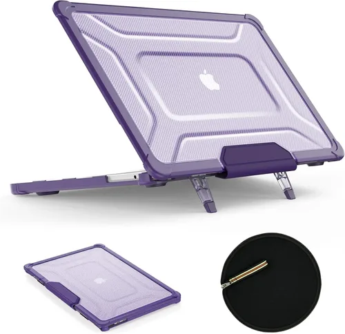 Vista 12 de SEYMAC stock Funda para MacBook Pro de 14 pulgadas, Protección Absorbente de Impactos con Soporte Plegable y Funda con Alfombrilla para Ratón