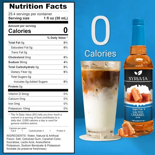 Vista 3 de Syruvia Jarabe de caramelo salado sin azúcar para café, 25.4 onzas de jarabe de café con caramelo salado