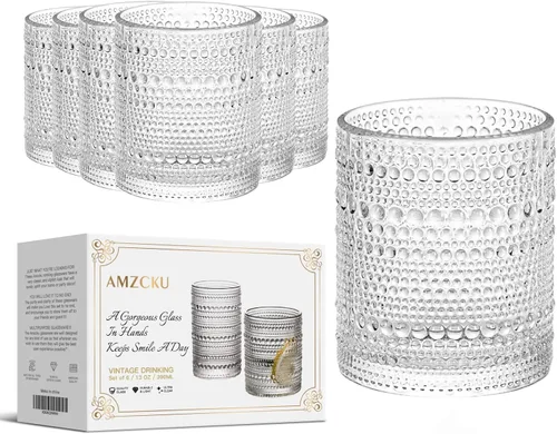 Vista 9 de Amzcku Juego de 12 vasos de cocina vintage (13 onzas), para agua, cóctel, leche, jugo y bebidas