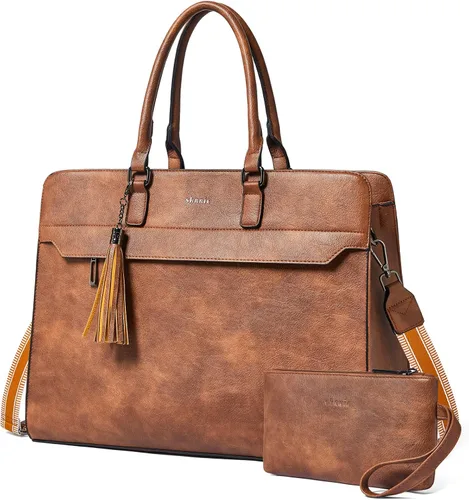 Vista 12 de Shrrie Bolsa para laptop de 17 pulgadas para mujer, bolsa de trabajo resistente al agua, maletín con bolso