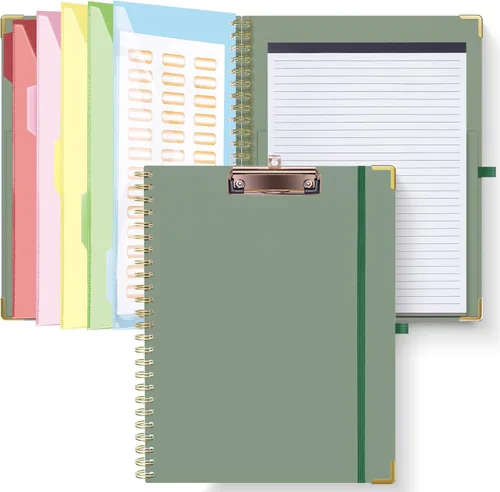 Vista 16 de HAUTOCO Folio portapapeles con bloc de notas rayado recargable para tamaño carta (11" x 8.5"), 5 divisores con 10 bolsillos, soporte elástico
