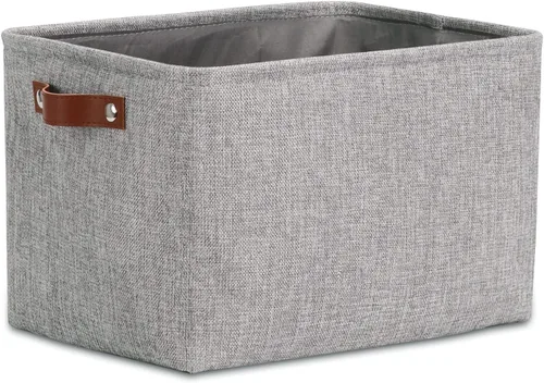 Vista 33 de DULLEMELO Cesta de almacenamiento pequeña para estantes, pequeña cesta plegable de tela rectangular para estantes, armarios, guardería, hogar, Beige