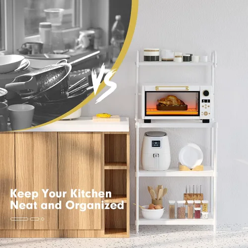 Vista 4 de MEDIMALL Estante para panaderos para cocina con almacenamiento, soporte de microondas de 4 niveles, estante de almacenamiento para carrito de Blanco