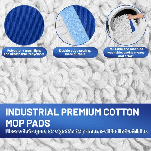 Vista 7 de 36" Mopa comercial para polvo: Escoba de polvo seco para limpieza de pisos de madera dura - 2 almohadillas de mopa reutilizables, mango largo de 59