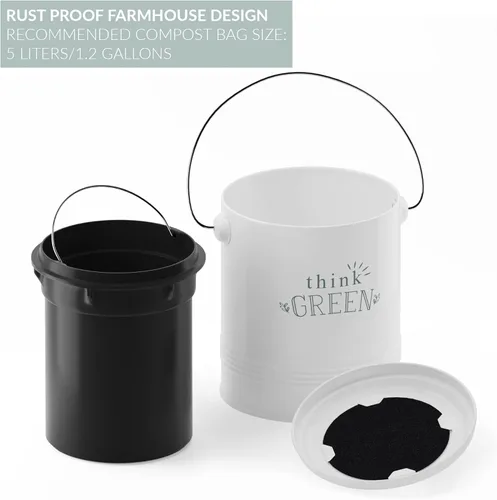 Vista 6 de Barnyard Designs Contenedor de Compost para Encimera de Cocina - Compostador de Encimera de 1.2 Galones con Filtros Extra Absorbentes de Olores