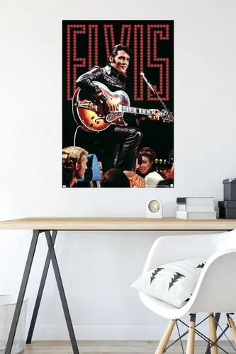 Vista 5 de Trends International Elvis Presley - Póster de pared de concierto 68, 14.72 x 22.37 pulgadas, versión enmarcada de madera de granero Versión