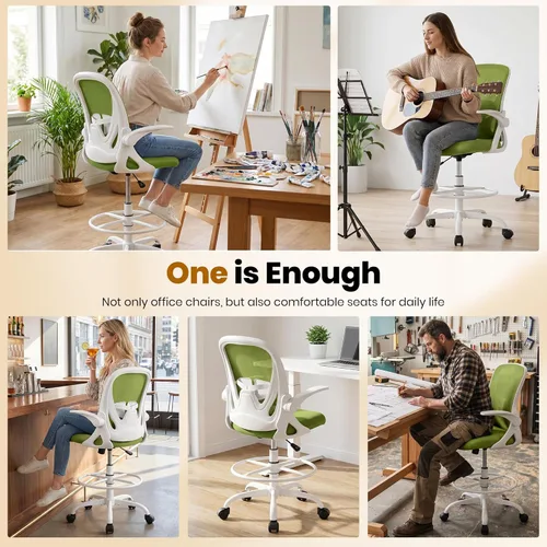 Vista 8 de Primy Silla de dibujo alta de oficina con reposabrazos abatibles, silla de escritorio ergonómica ejecutiva para computadora con soporte lumbar