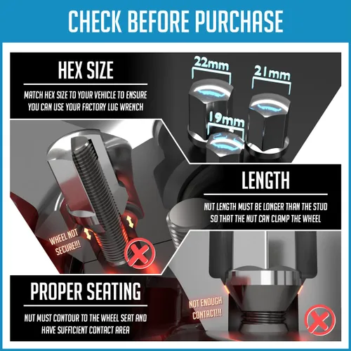 Vista 3 de Wheel Accessories Parts 4 cerraduras + llave de rosca de 1/2 a 20 roscas de extremo cerrado de 1.90 pulgadas de largo, llave hexagonal doble cromada