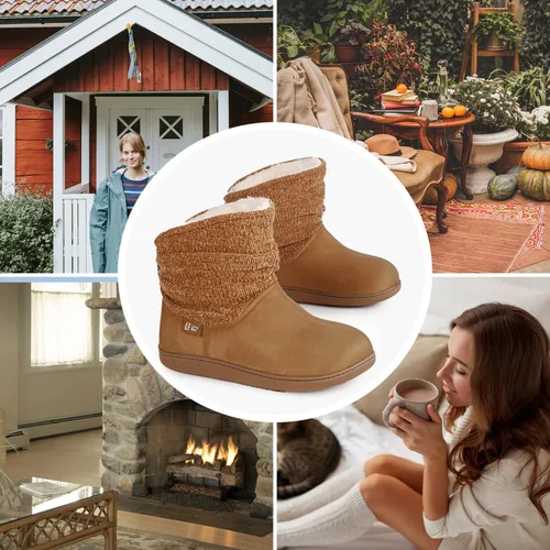 Vista 6 de LongBay Pantuflas de punto de chenilla cálidas para mujer, de espuma viscoelástica, cómodas, de gamuza, esponjosas, de espuma viscoelástica, botas