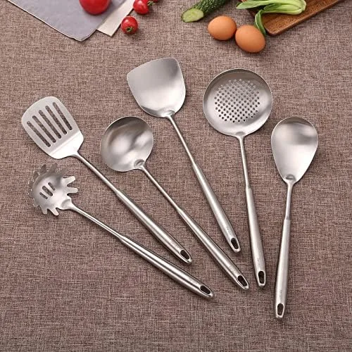 Vista 3 de 304 Stainless Steel Kitchen Utensils Set with Holder - 7 Pcs Metal Cooking Spoons, Kitchen Tools with Rotating Stand, Spatula, Ladle, Skimmer Spoon