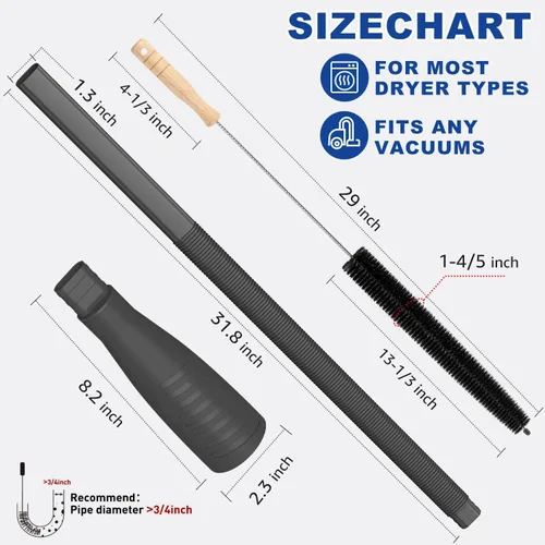 Vista 2 de Sealegend Kit de limpiador de ventilación de secadora de 2 piezas y cepillo flexible de pelusa para secadora, accesorio para manguera de vacío