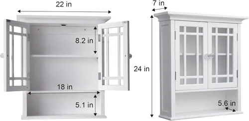 Vista 5 de Gabinete de pared de dos puertas Elegant Home Fashions modelo Neal, MDF, Blanco