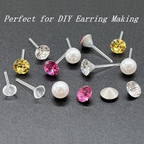 Vista 4 de Aretes de silicona transparente para deportes, 300 pares de aretes de plástico transparente y parte trasera de aretes, cabeza de copa de 0.197 in