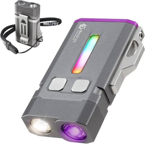 SGN8 - Linterna de llavero UV de 365 nm, linternas de luz negra EDC, haz doble + luz lateral, base magnética, clip de bolsillo, luz recargable LED
