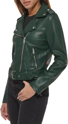 Vista 5 de Levi's Chaqueta de moto de piel sintética con cinturón para mujer (talla regular y grande)