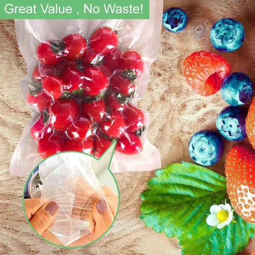 Vista 5 de O2frepak 2 rollos de 11x50 y 8x50 (total 100 pies) rollos de bolsas selladoras al vacío sin BPA, resistentes, rollos de bolsas de almacenamiento