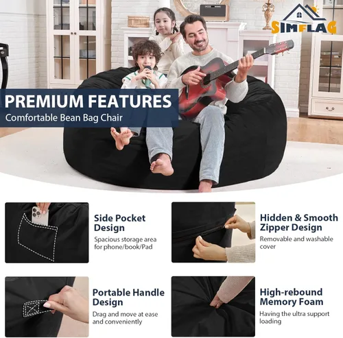 Vista 269 de Puf de 5 pies, puf grande con relleno de espuma viscoelástica, sofá puff esponjoso con funda de terciopelo holandés, puf redondo para sala de estar