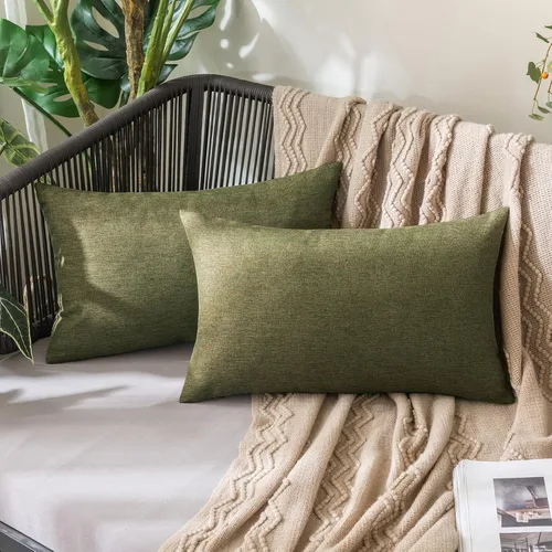 Vista 82 de MIULEE - Juego de 2 fundas de almohada decorativas para exteriores, impermeables, sólidas, de lino, para jardín, casa de campo, para Navidad