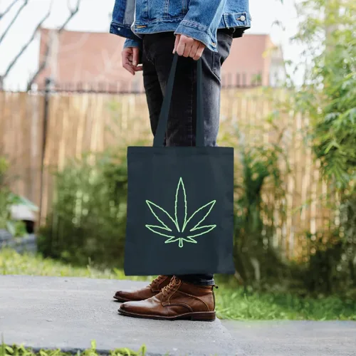 Vista 4 de Neon Marihuana Leaf Design Gift for Cannabis Lovers Sweas Navy Black Multicolor Canvas Tote Bag