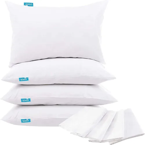 Vista 10 de Biloban Paquete de 4 protectores de almohada con cremallera, transpirables, silenciosos y duraderos, 100% impermeables, tamaño estándar, color blanco